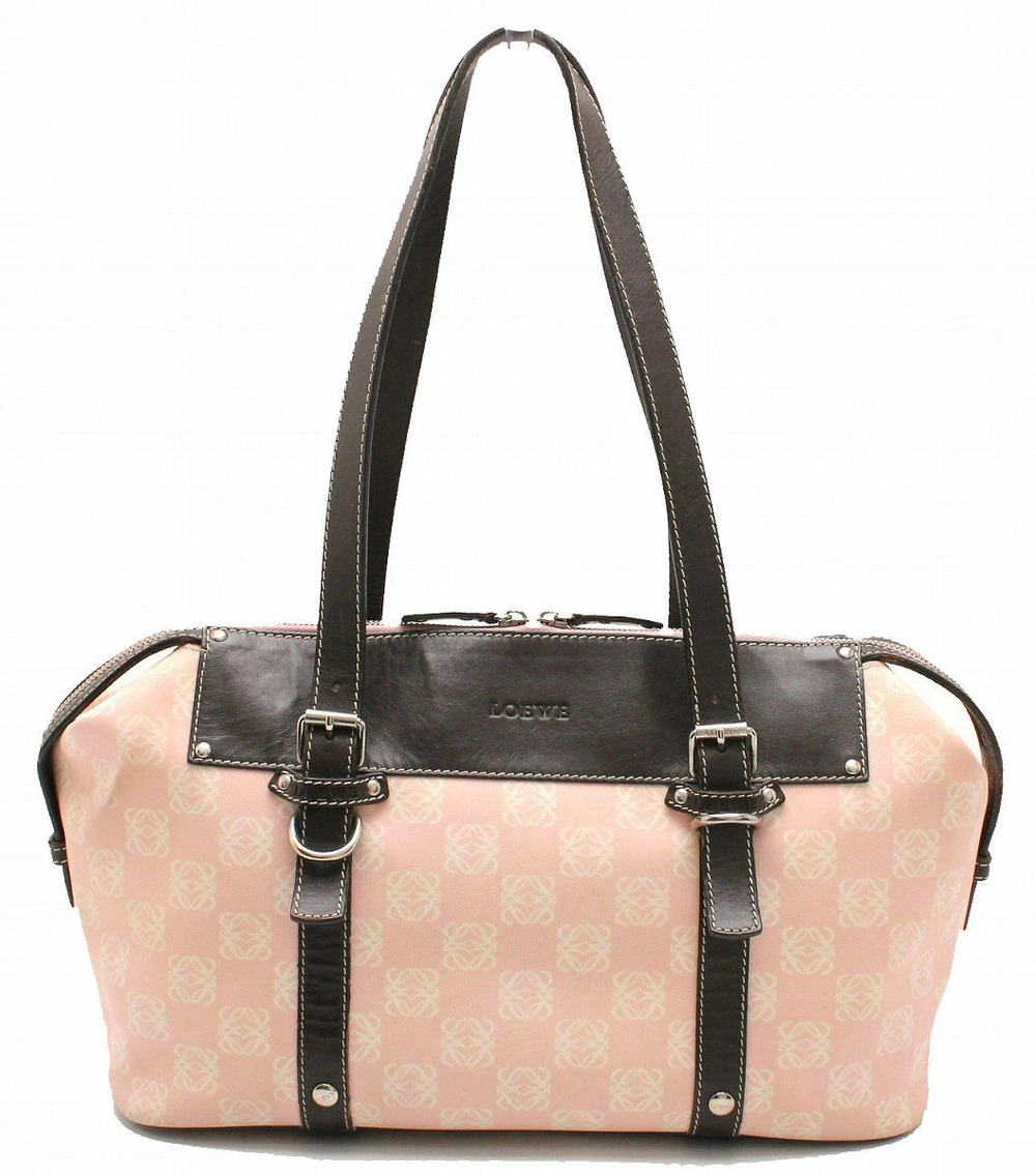 Loewe Anagram Leather Shoulder Bag Tote Pink Dark Brown